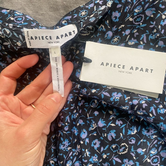 NWT APIECE APART Dress Womens Large  Black Blue Olga Mini Floral Print Cotton - Picture 8 of 11